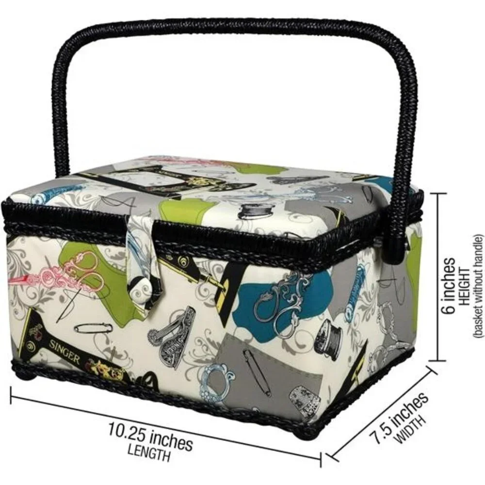 SINGER 07281 Vintage Sewing Basket with Sewing Kit Accessories